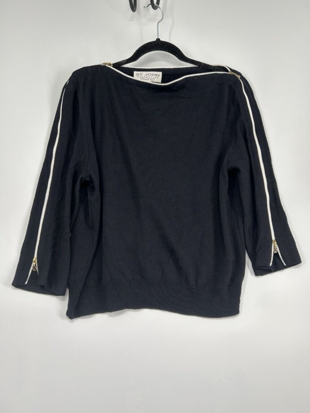 ST. JOHN COLLECTION by Marie Black White Zip  Knit Sweater Women's Size 12